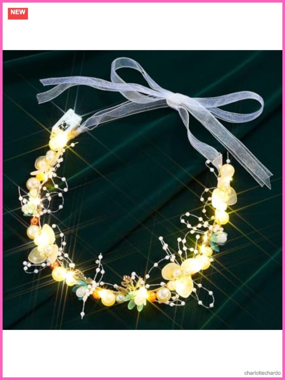 Light Up Flower Crown LED Floral Headpiece Adjustable Ribbon Alloy